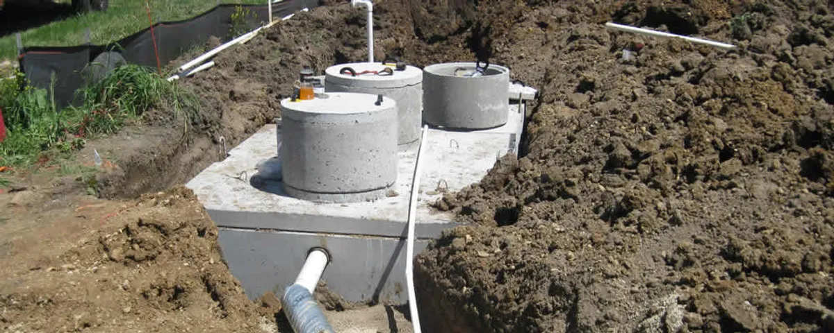 Septic system repair and installation site with tank access ports in Reno, NV